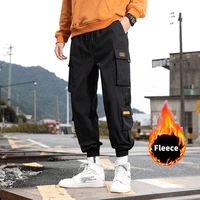 joggers cargo pants for men warm thick fleece casual hip hop hit color pocket male trousers sweatpants streetwear techwear pants