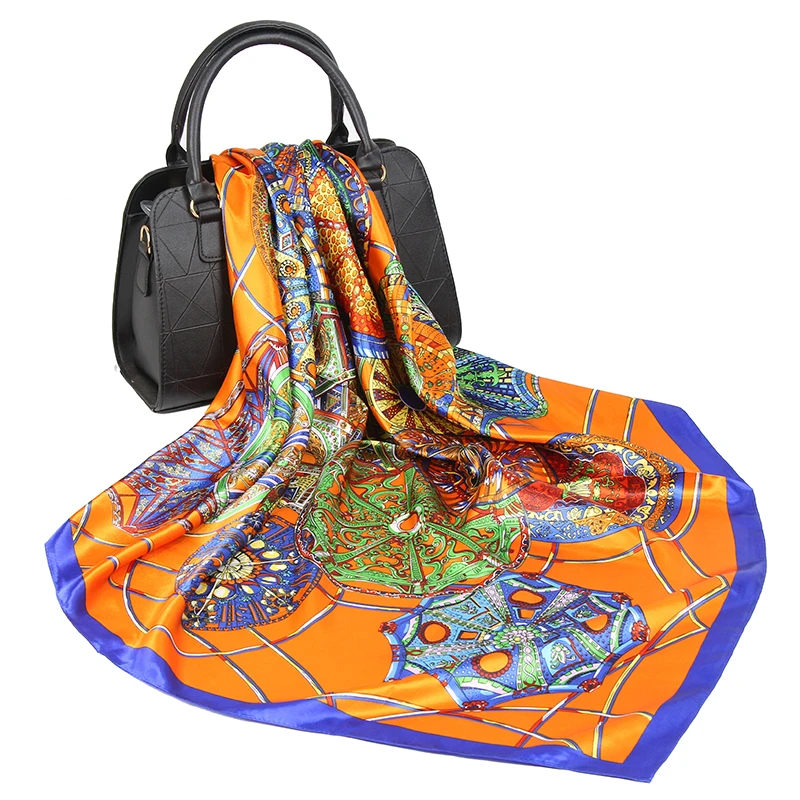 Женский шелковый шарф Bufanda дизайнерский платок из мягкого атласа с нашивками