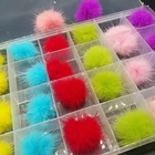 24 шт.коробка, декоративные пушистые шарики для ногтей