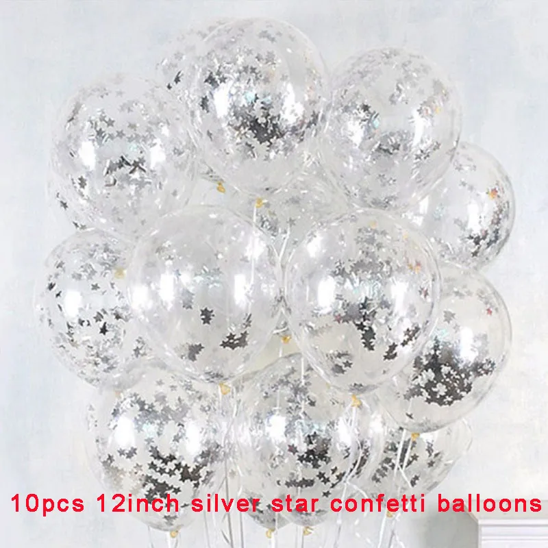 silver star confetti 10 шт. 12 дюймов серебряный звездный конфетти воздушные шары матовые праздничные украшения поставки зима свадьба фон декоративные рождественские украшения - Color: silver star confetti