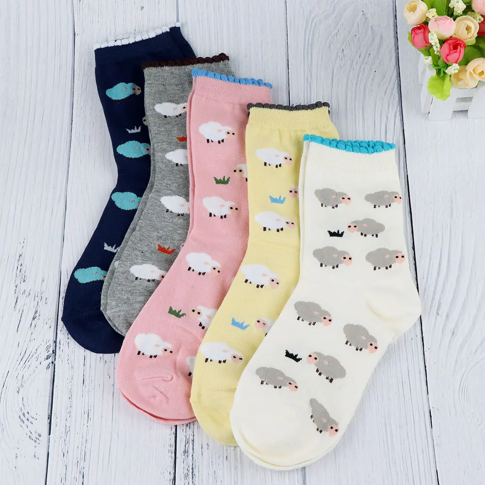 Милая мультяшная овечка дизайн женские хлопковые носки для девочек зима-осень
