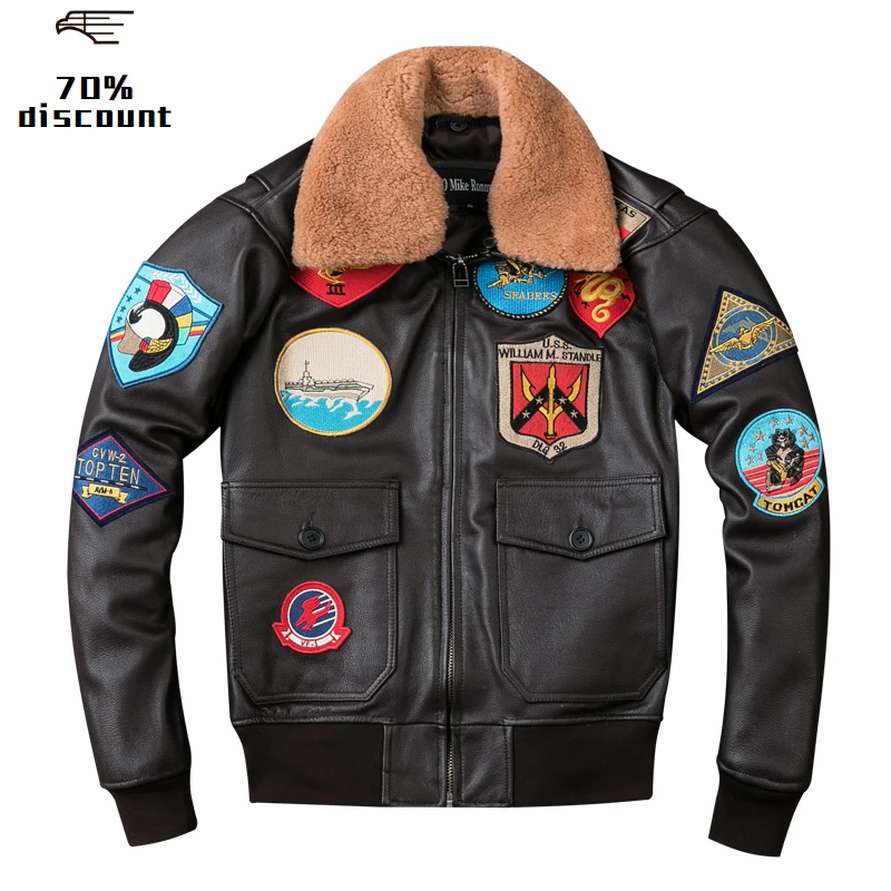 Мужская кожаная куртка-пилот коричневая куртка-Авиатор из натуральной воловьей