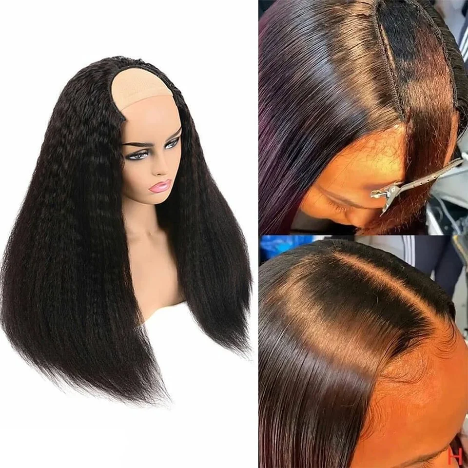 

Парик прямой U-образной формы, парики из человеческих волос для женщин, парики без повреждений, бразильские волосы 150% плотности с регулируем...