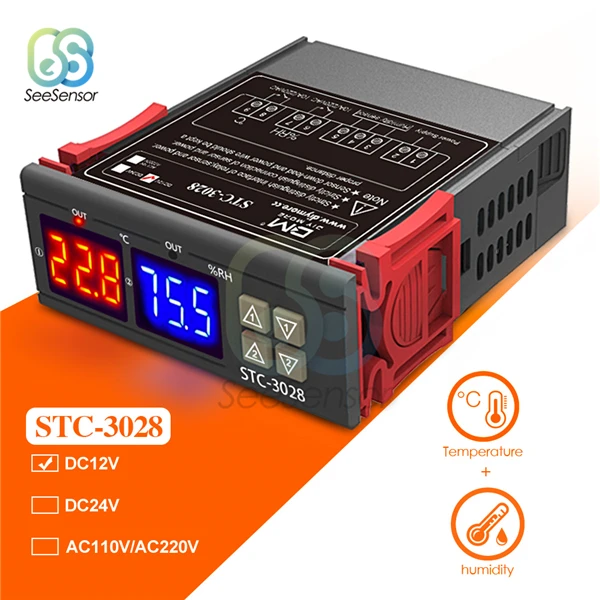 STC-3028 DC 12V SHT2000 AC 110 220 V DC 12 V-72 V Цифровой регулятор температуры и влажности Домашний холодильник-термостат Гигростат Термометр Гигрометр регулятор влажности контроллер температуры - Цвет: STC-3028 DC 12V