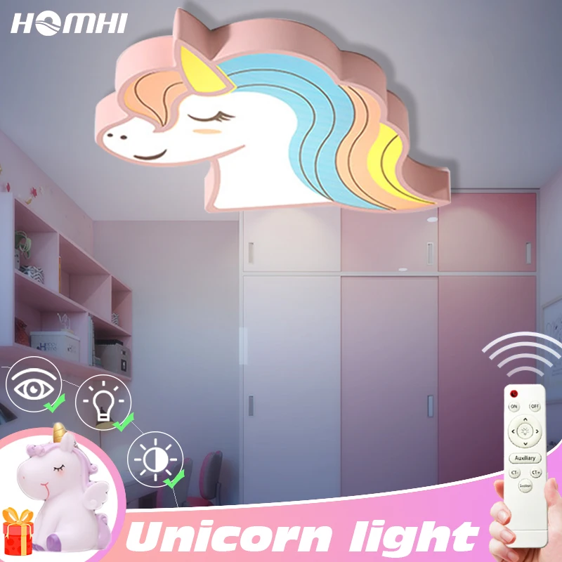 Homhi Unicorn Kids Room Led Childrens Ceiling Lights With Remote Control Smart Cute Baby Decoration Room Living Dining HXD-006