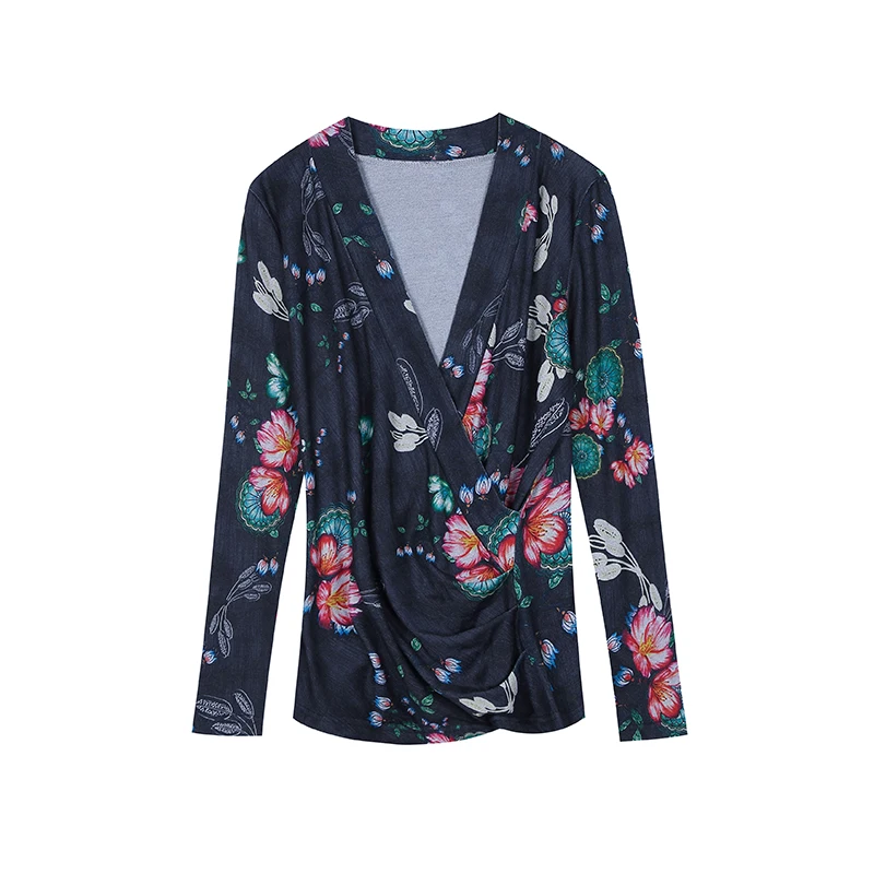 

Vintage Women Tops and Blouse Sexy Long Sleeve V-neck Chiffon Blouse Blusas Mujer De Moda 2019 Print Autumn Tops 6585 50