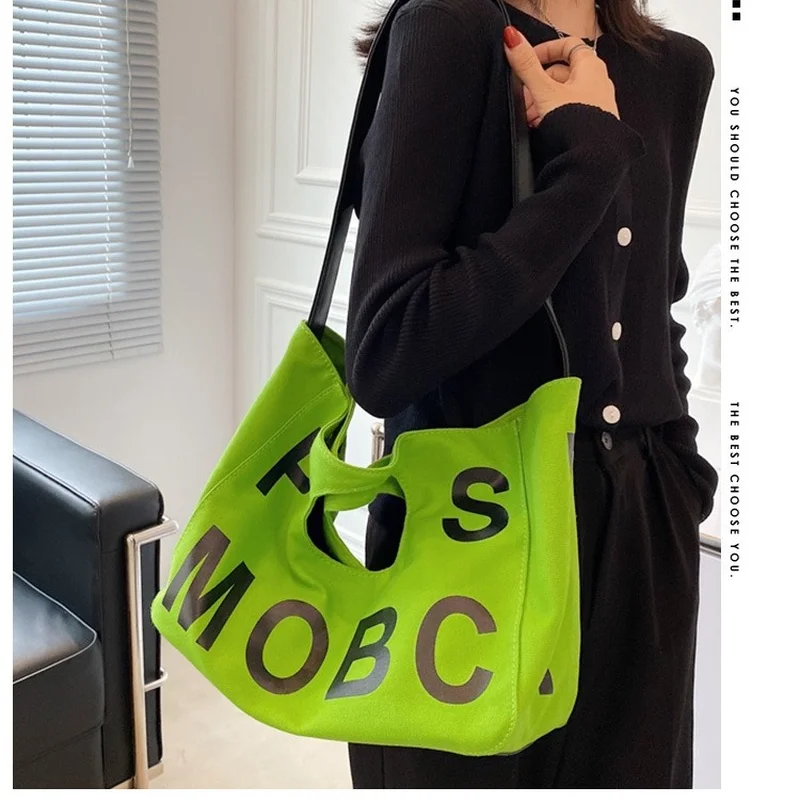 

2021 Autumn Large Capacity Canvas Shoulder Bag Fashion Letter Printing Brand Handbags High Quality Crossbody Bags for Women Tote
