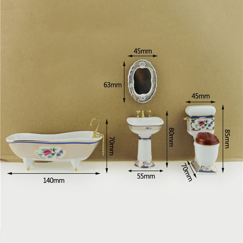 112 dollhouse miniature accessories mini bathroom set simulation bathtub mirror wash basin closestool for doll house decoration free global shipping
