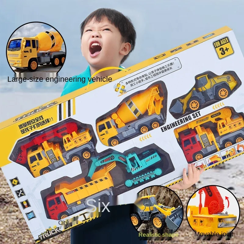 

4 PCS Model Car Baby Kids Toy Inertia Cars Engineering Excavator Bulldozer Dump Tractor Truck Vehicle Education Gift for Boys