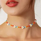 Женское Ожерелье с цветами маргаритки, короткое ожерелье из бисера в богемном стиле, короткая цепочка до ключиц, 2021, Корея, украшения для отдыха