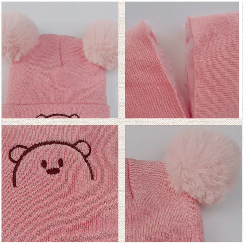 2Pcs Toddler Winter Hat Baby Girls Boys Cute Cartoon Warm Knitted Wool Hemming Beanie Cap+Scarf Keep Set Kids Scarf |