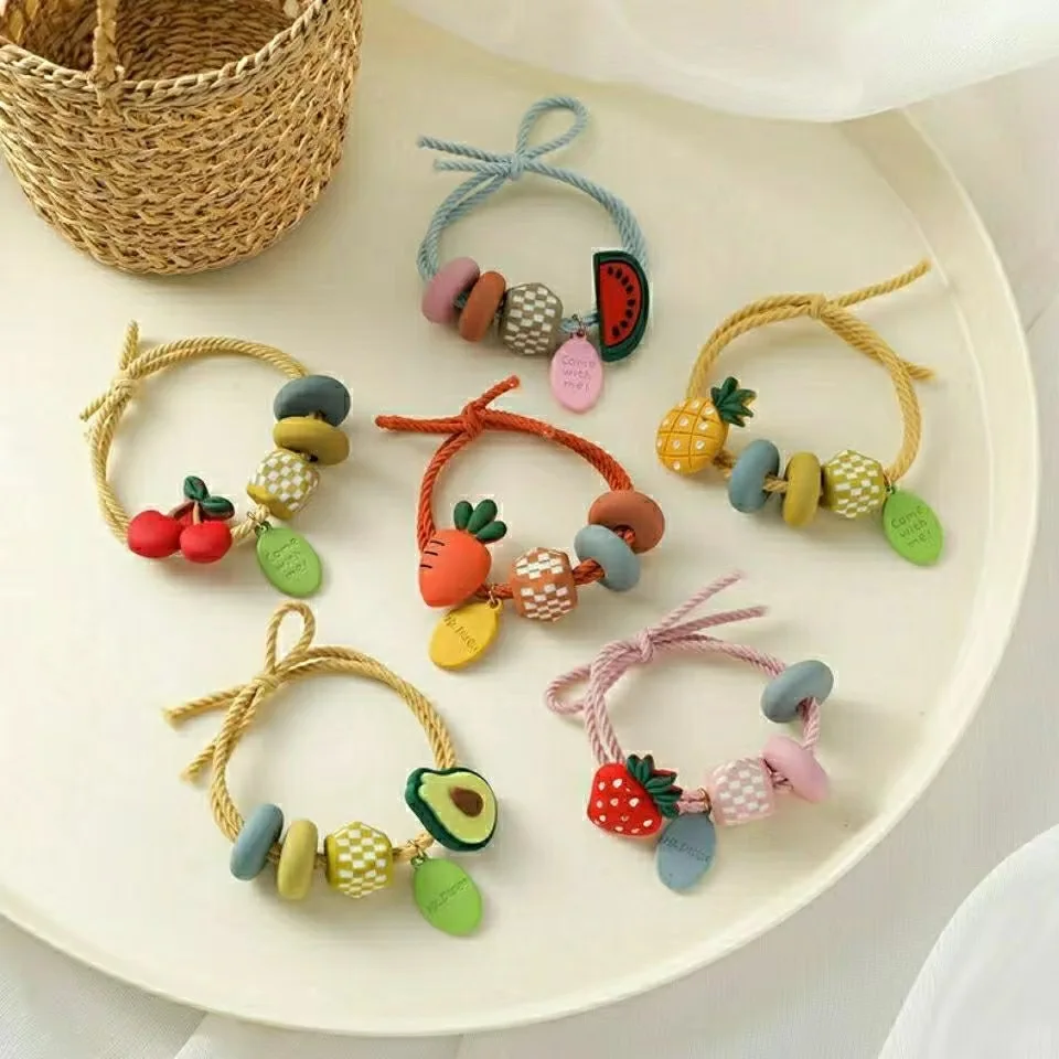 

Fruit color beads head rope cute girl tie scalp rubber band hair ring high elasticity