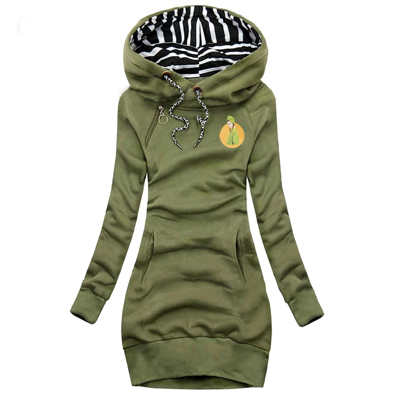 Fashion Womens Clothing Casual Hooded Long Sleeve Womens Dresses Autumn Winter Fleece Warm Long Dresses Casual Ladies Skirts