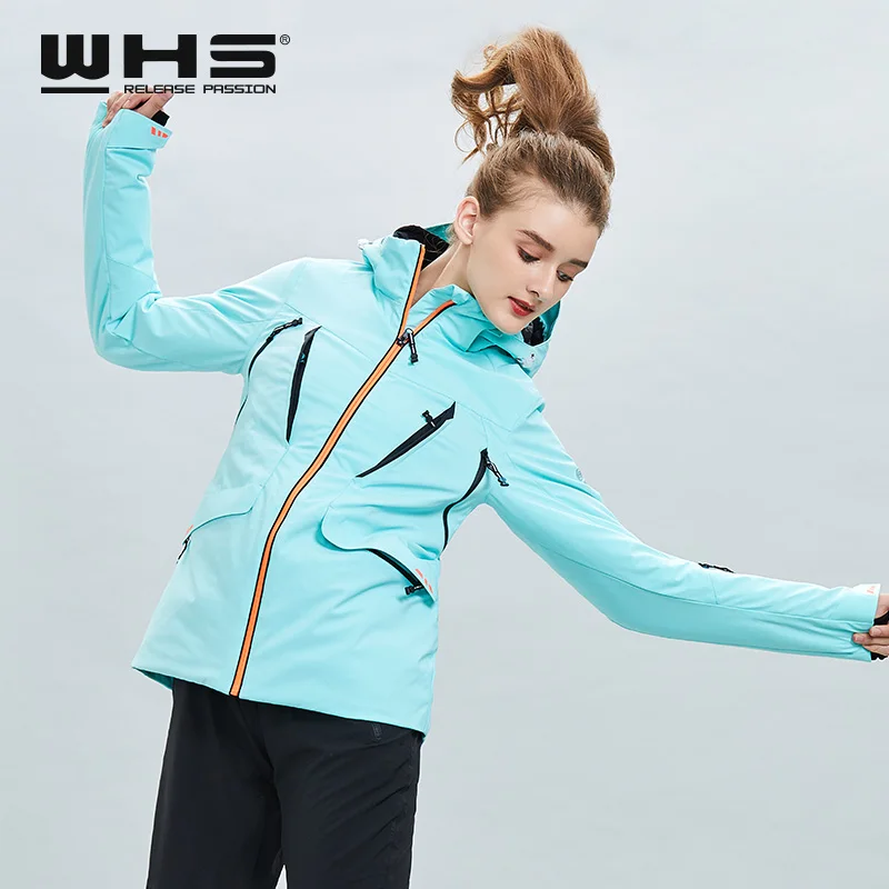 Windproof and Waterproof Outdoor Single Board Double Ski women's Pure Color Mint Green Fashion Warm top Coat Jacket Cotto | Спорт и