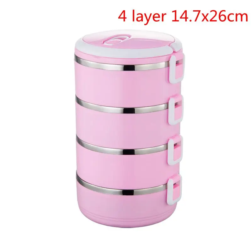 4 Layers pink Ланчбокс Герметичный Термос Ланч-бокс контейнер для еды портативный термо-Ланч-бокс из нержавеющей стали для офиса и кемпинга - Цвет: 4 Layers pink