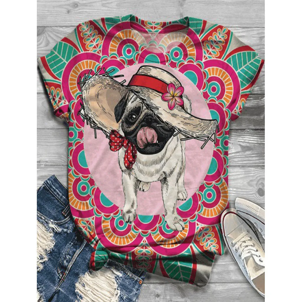 Women Harajuku Cute Bulldog Tshirt French Pug Teckel Funny T Shirt Frances German Shepherd T-shirt Pit Bull Top Female #T2G | Женская
