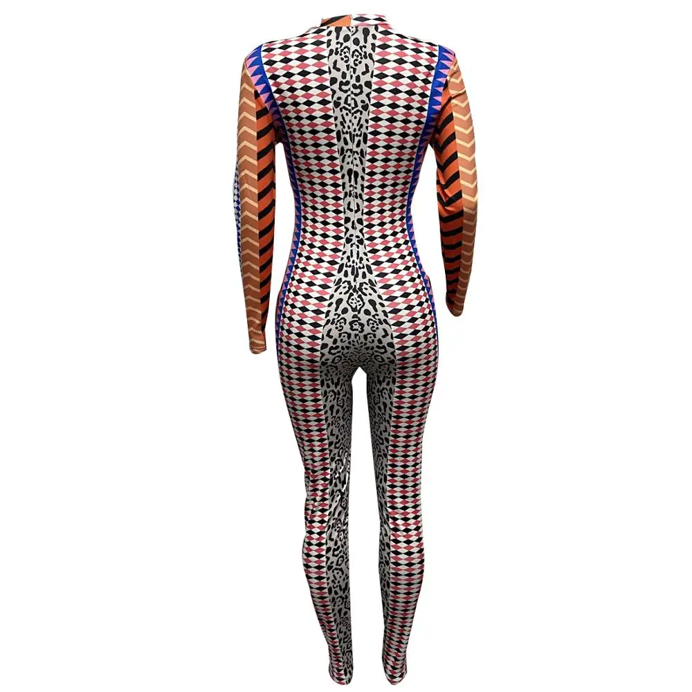 

Fall 2020 new fashion multicolor print Jumpsuit slim fit o-neck long sleeve women's T-shirt pants