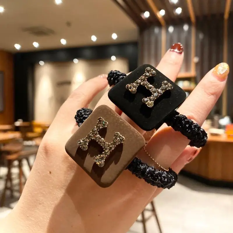 

South Korea east gate autumn and winter new Czech drill flash letter hair ring skin feeling cortex box thick rubber band head