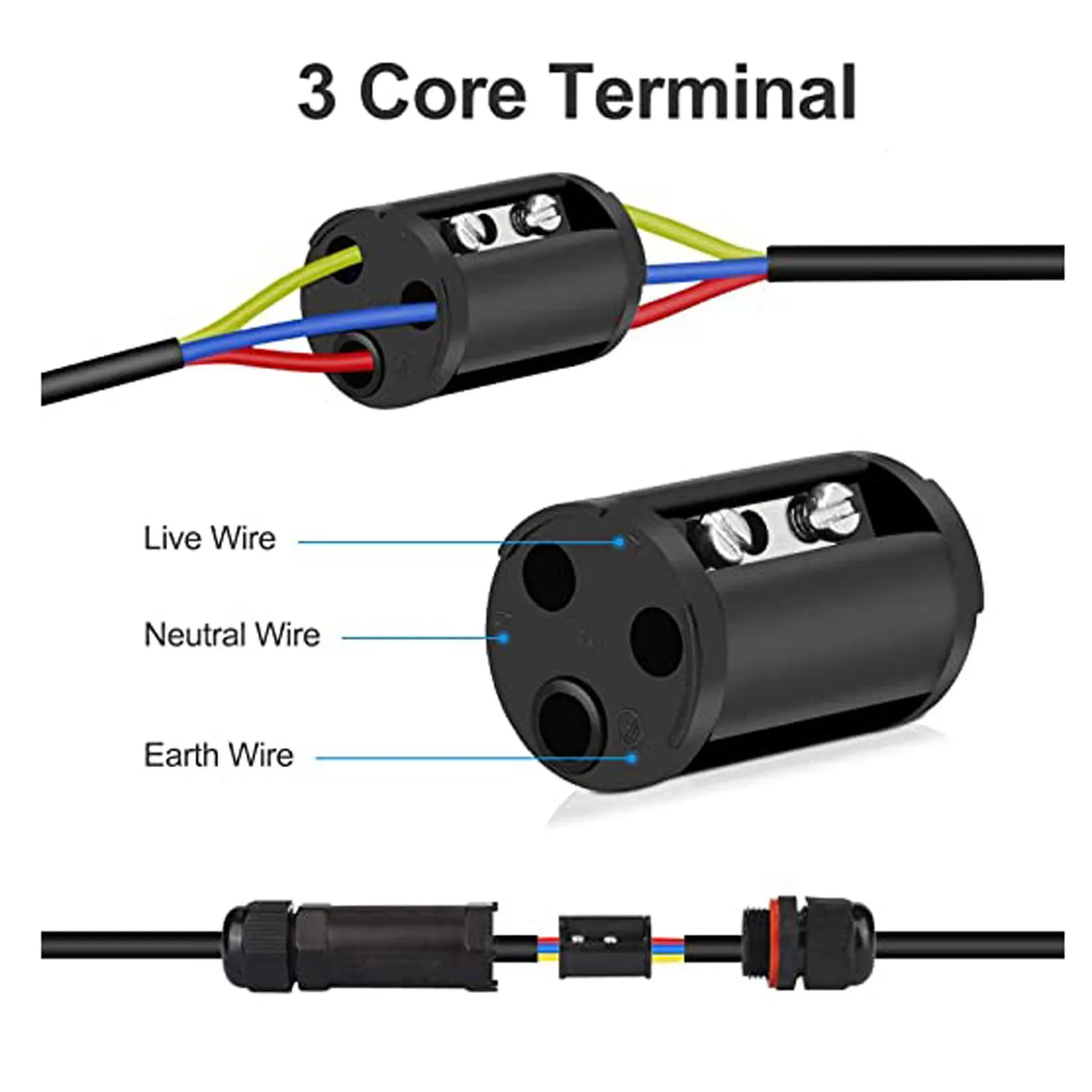 

Three core waterproof connector Waterproof junction box Cable connector 6PCS Sleeve connector for LED lights