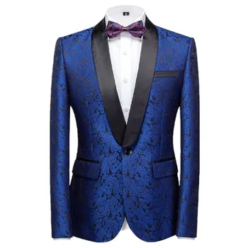 Fashion Brand Jacquard Suit Men Clothing Black / Red / Blue / White Prom Party Luxury Tuxedo Blazer Jacket Size 4XL-S