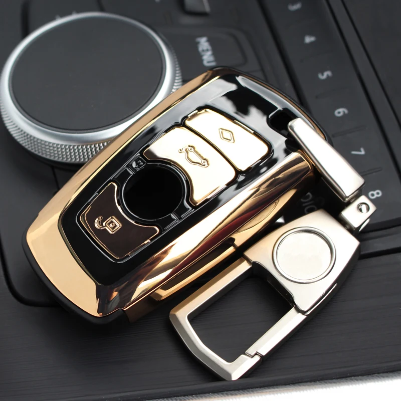 

New ABS Auto Car Key Shell Case Cover Holder With Keyring Key Ring Chain Buckle keychain For BMW F07 F10 F11 F20 F25 F26 F30