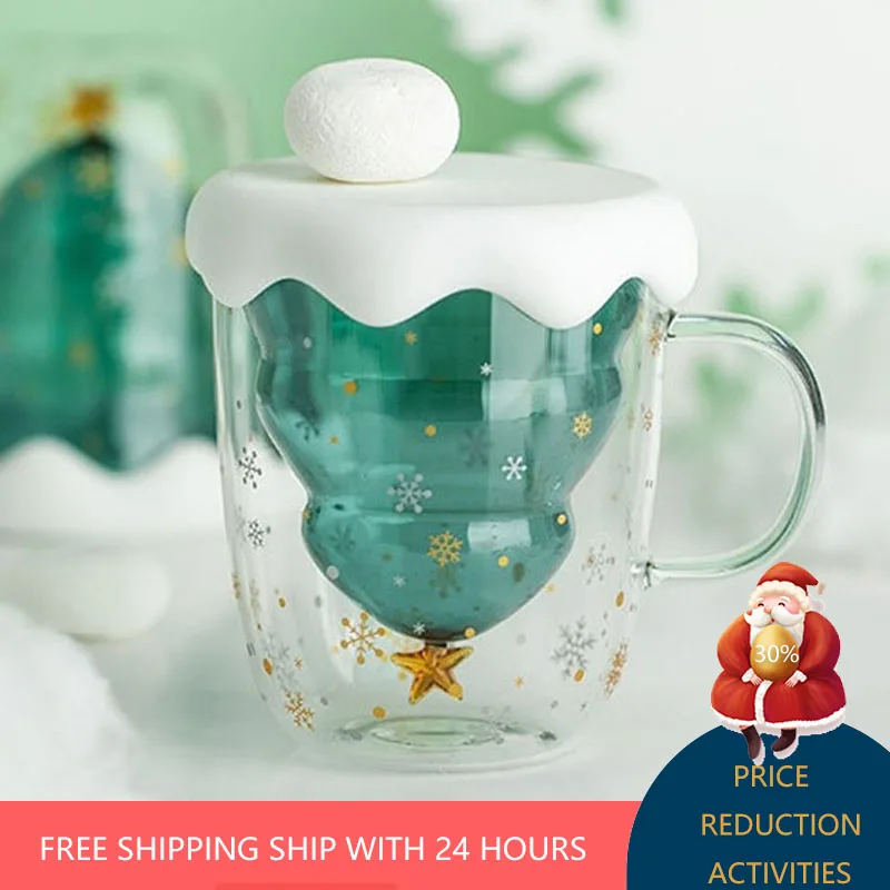 Креативная 3D прозрачная двойная антиобжигающая чашка Рождественская елка