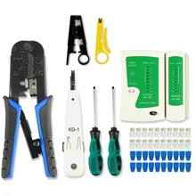 RJ45 Crimp Tool Kit Cat5 Cat5E Crimping Tool,RJ-11,6P/RJ-12,8P/RJ-45 Crimp Tool,Network Cable Tester and Wire Stripper