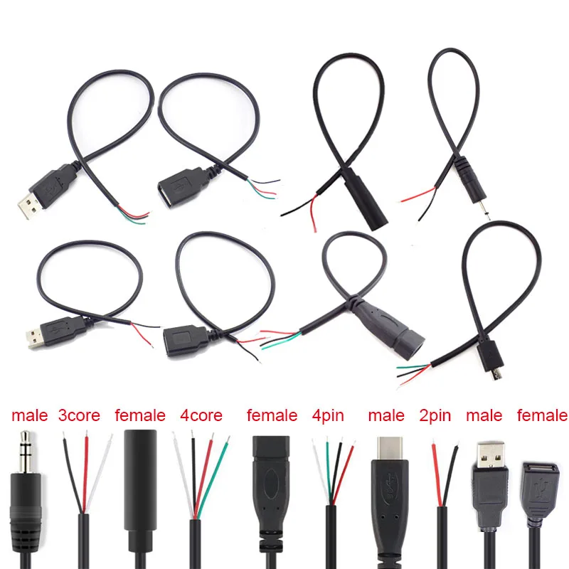 

Micro USB 2.0 Type-C5 Types Wire AUX Mono Connector Power Supply Extension Cable Charger Male to Female 2-pin 4-pin Data Line U7