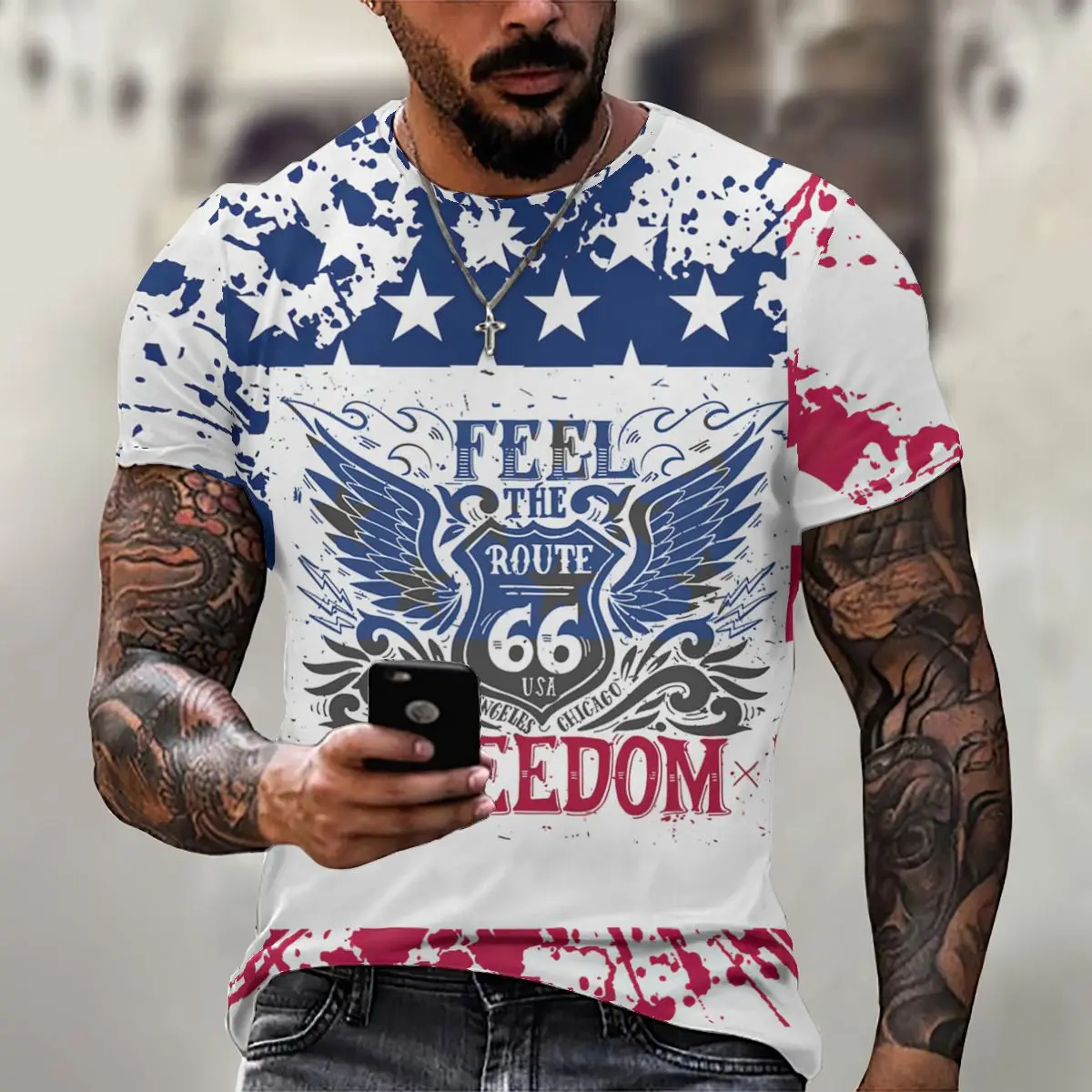 

Fashio ROUTE 66 3D Men's Oversized T-Shirt Summer Streetwear O-Neck Short Sleeve Loose ​66 Highway Men T-Shirt Casual Tops Tees
