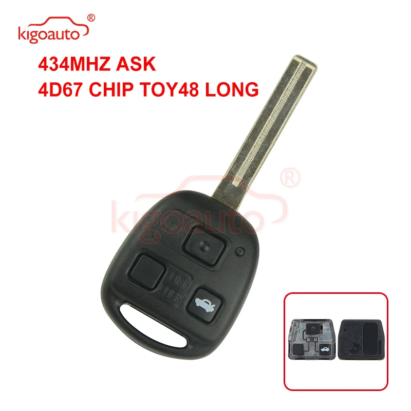 Kigoauto Denso (не Valeo) Автомобильный Дистанционный ключ 3 кнопки 434 МГц 4D67 чип Toy48 длинное