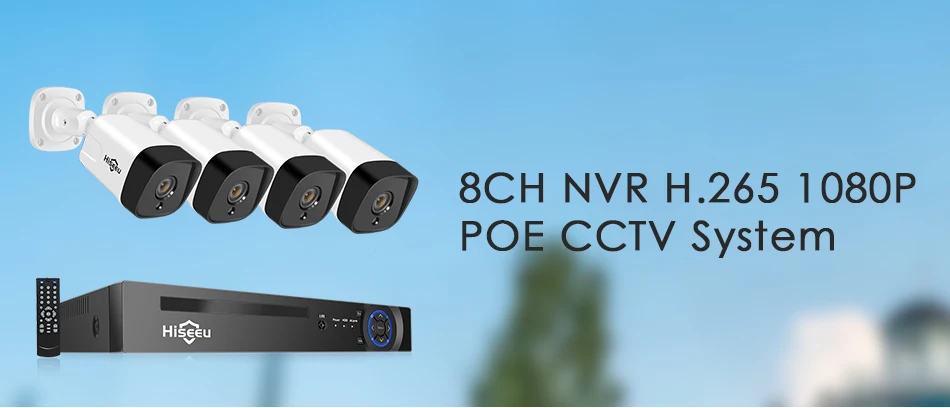 Hiseeu 8CH 1080P POE NVR CCTV система безопасности 4 шт. 2.0MP аудио запись IP камера IR P2P комплект наружного видеонаблюдения 1 ТБ HDD