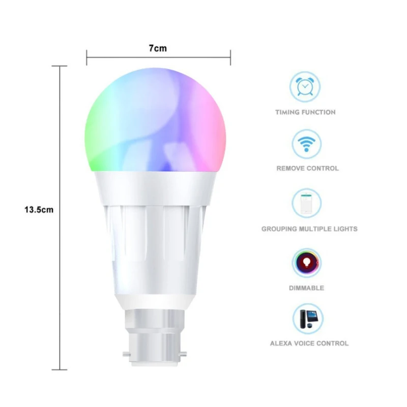 Умсветильник Светодиодная лампа B22 E27 11 Вт с Wi-Fi RGB-подсветкой работает Alexa/Google Home