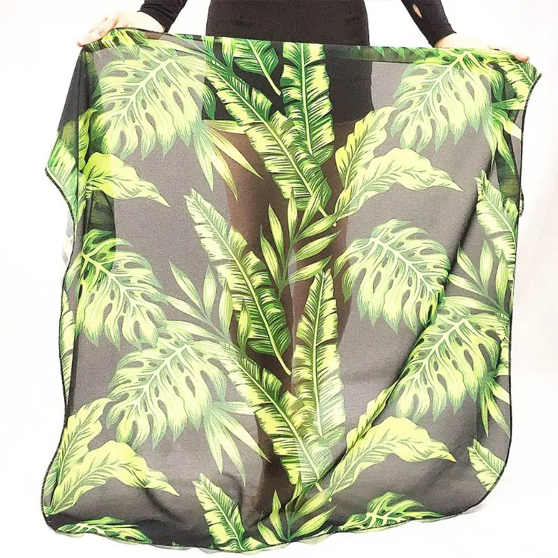 

Women Summer Chiffon Beach Cover Up Long Sarong Colorful Tropical Leaves Coconut Tree Digital Printed Multi Use Swimsuit