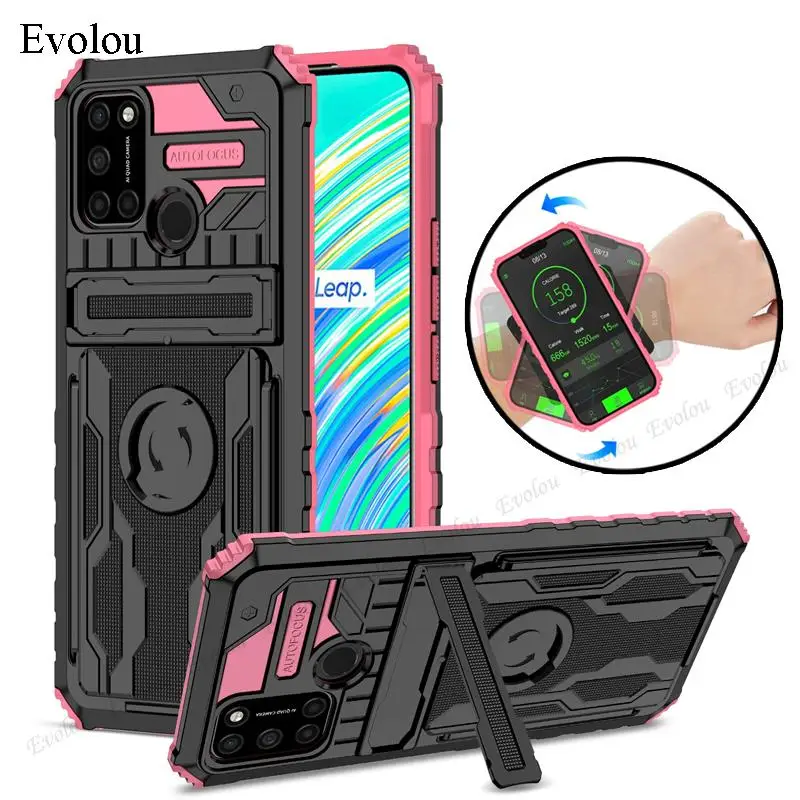 

Для OPPO Realme 7i 6i 5i 360 Вращающийся наручный ремешок для Realme C21Y C11 C20 C12 C15 C17 Гибридный армированный чехол-подставка