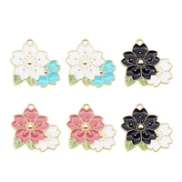 6pcs mix enamel cherry blossom flower charms alloy fashion pendant for necklace earrings diy fashion bracelet 2625mm package