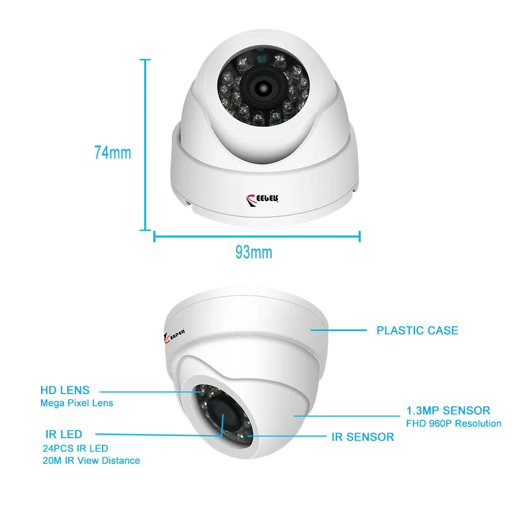 Keeper 960P HD мини-камера безопасности с ИК-подсветкой 24 шт. ИК-светодиоды ночного видения аналоговая камера для помещений купольная камера видеонаблюдения CCTV камера s