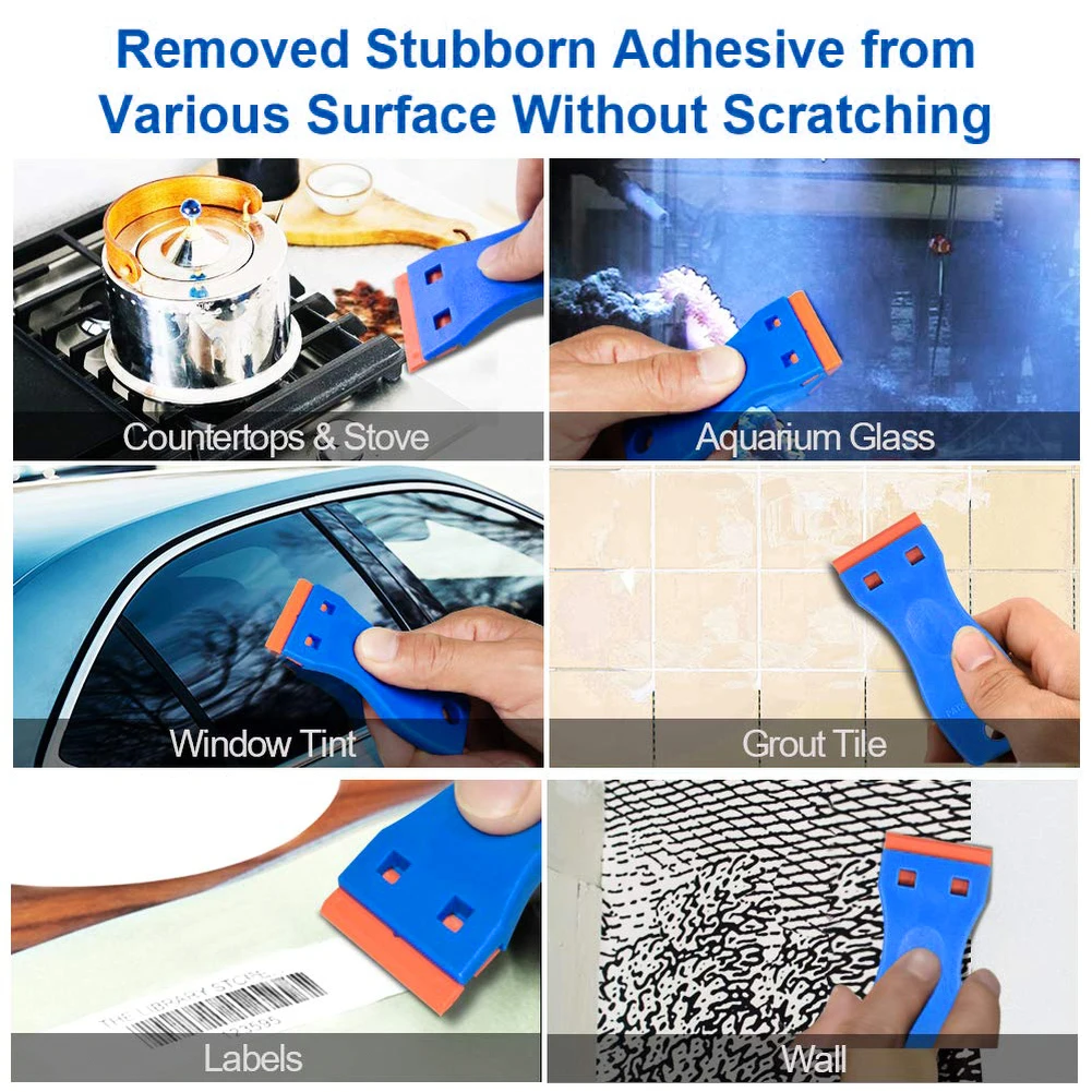 

2pcs Carbon Fiber Film Clean Razor Scraper+100PCS 1.5" Double Edge Razor Blade Auto Window Tint Car Stickers Glue Remover 102PCS