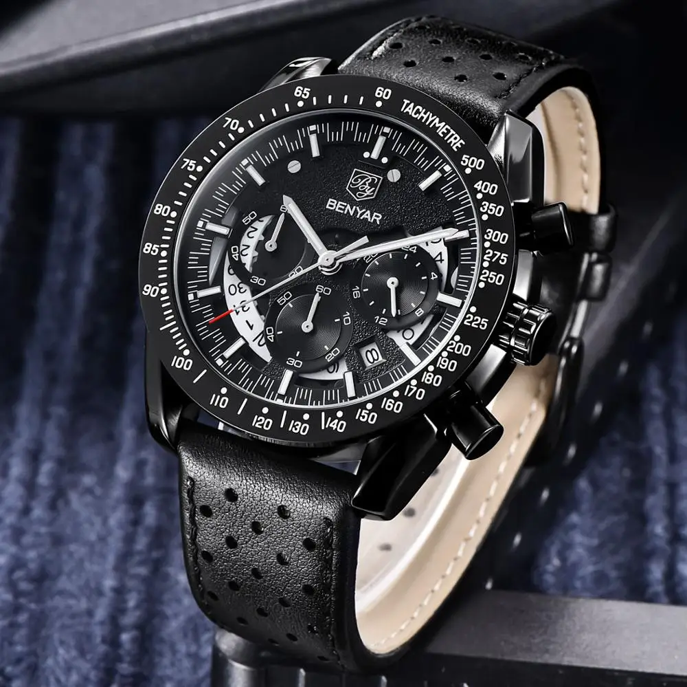 Мужские водонепроницаемые кварцевые часы с хронографом в деловом стиле |