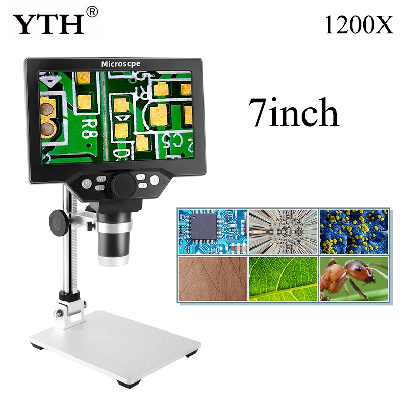 YTH G1200 1200X Digital Video Microscope Electronic Microscop 12MP 7inch LCD For Solder Phone Repair Without Battery 110v 220v
