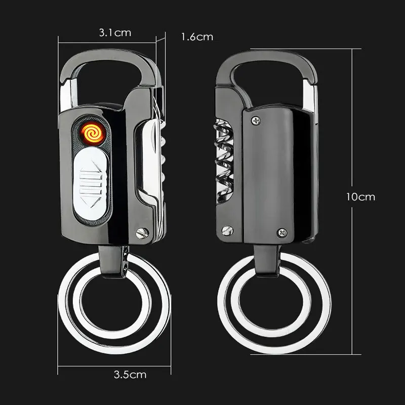 

EDC Multifunctional Keychain Electric Lighter Alloy Windproof Cool Lighters Wine Opener Knife Flashlight Slotted Screwdriver