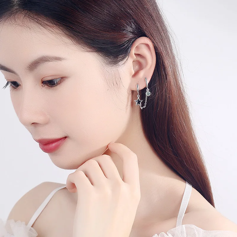 

JYouHF 2020 New Arrival Fashion Round Star Chain Tassel Earrings for Women Double Ear Hole Hoop Earring Fashion Jewelry Gift