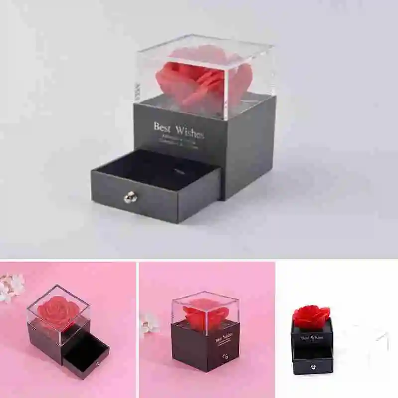 

Flower Rose Eternelle Jewelry Box Girl Women Earrings Necklace Lipstick Makeup Storage for Wedding Birthday Valentines Day Gift