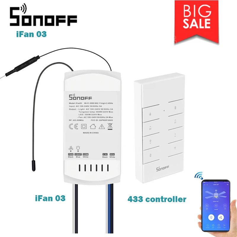Ewelink itead SONOFF IFan03 Wi-Fi потолочный вентилятор и осветительный Контролер поставляется с пультом дистанционного управления 433 МГц RF