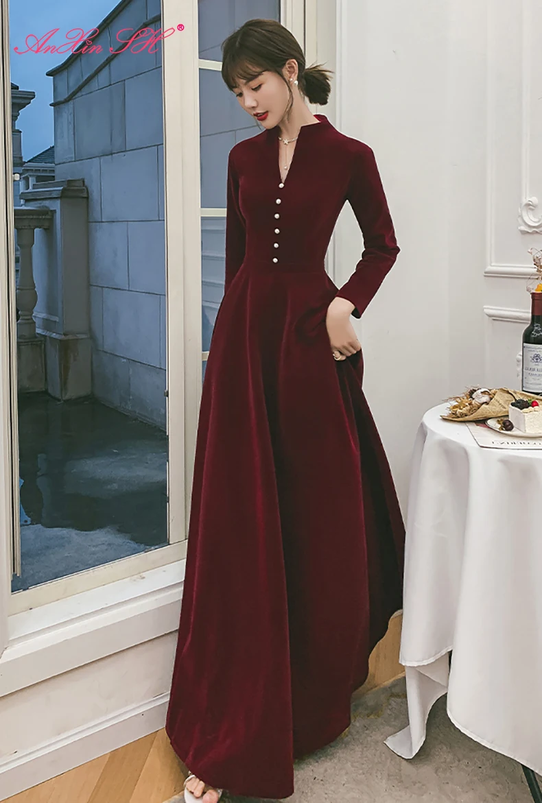 AnXin SH в Корейском стиле куртка с длинными рукавами винно красный бархат
