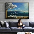 Холщовая картина с изображением книги волн, парусника Сальвадора Дали, пейзаж, плакаты и принты, Настенная картина для гостиной