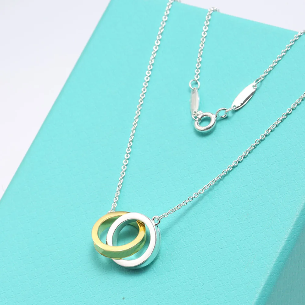 

1837 Double Ring Double Ring Pendant s925 Necklace Female Couple Style Clavicle Chain For Girlfriend