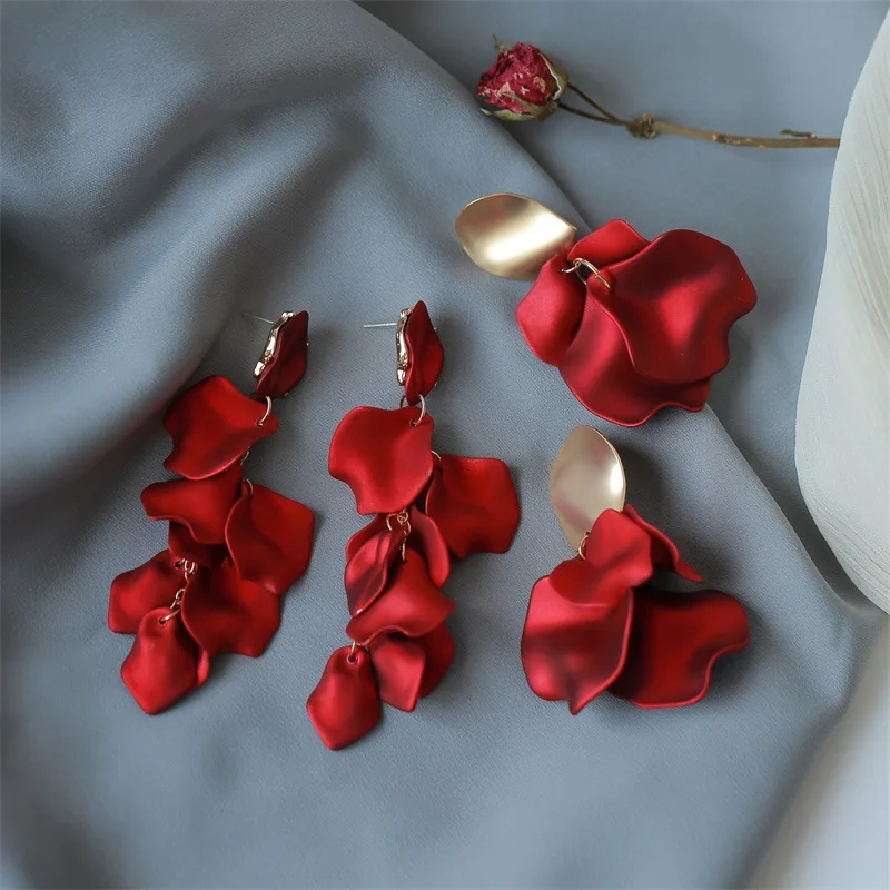 Женские длинные висячие серьги в Корейском стиле с большими красными лепестками