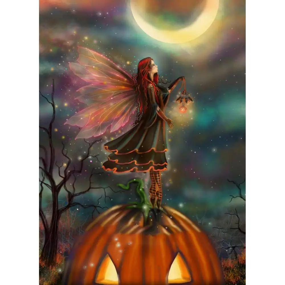 Алмазная вышивка 5D наборы Стразы эльф на тыкве лампа для искусства ручной работы