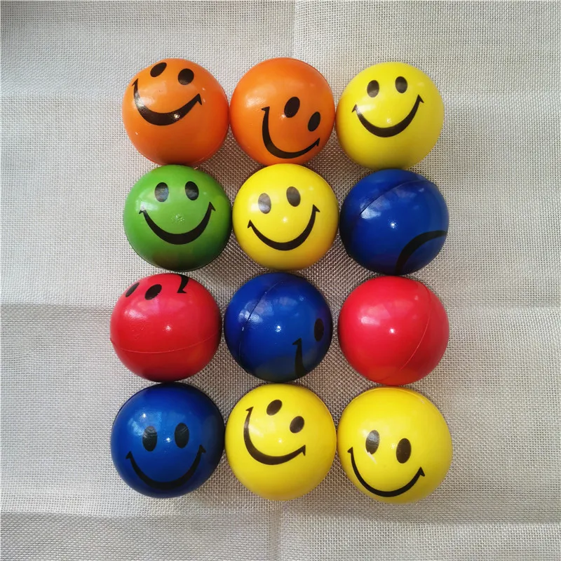 

12pcs 6.3cm Squeeze Anti Stress Balls Smiley Face Colorful Soft PU Foam Balls Toys for Kids Children Wholesale / Custom Logo