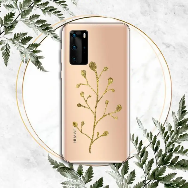 

Aesthetics Gold leaves pattern Phone Case Transparent for Huawei P honor 8 10i 20 30 40 smart 2019